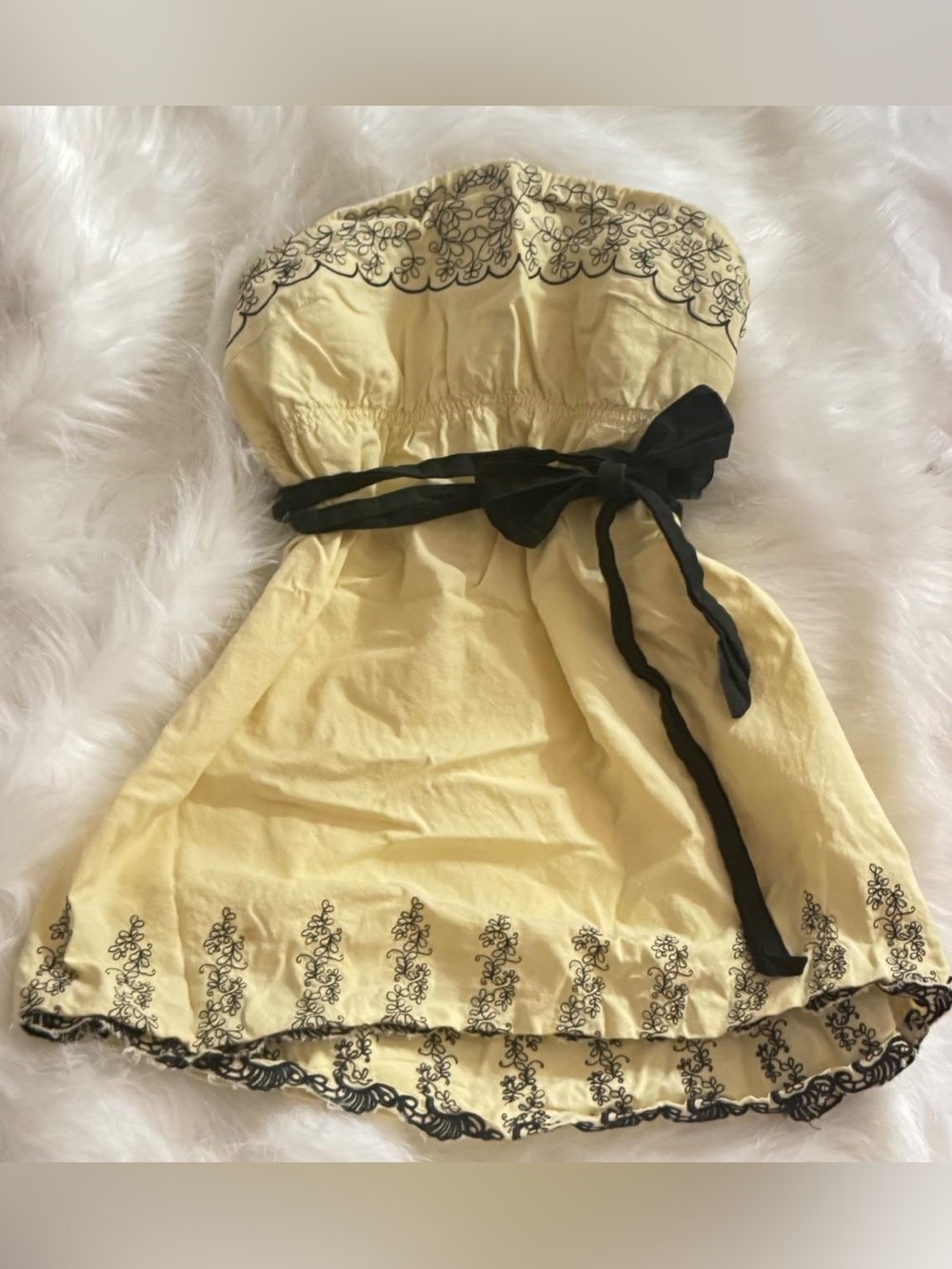 Strapless Black and Yellow Embroidered vintage  babydoll top